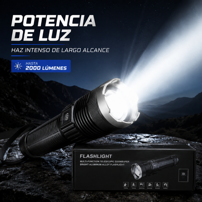 Linterna Táctica Profesional FLASHLIGHT con Zoom Telescópico y Pantalla Digital