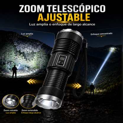 Linterna Táctica Profesional FLASHLIGHT con Zoom Telescópico y Pantalla Digital