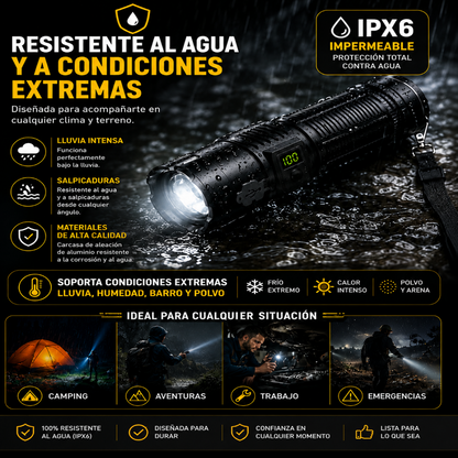 Linterna Táctica Profesional FLASHLIGHT con Zoom Telescópico y Pantalla Digital