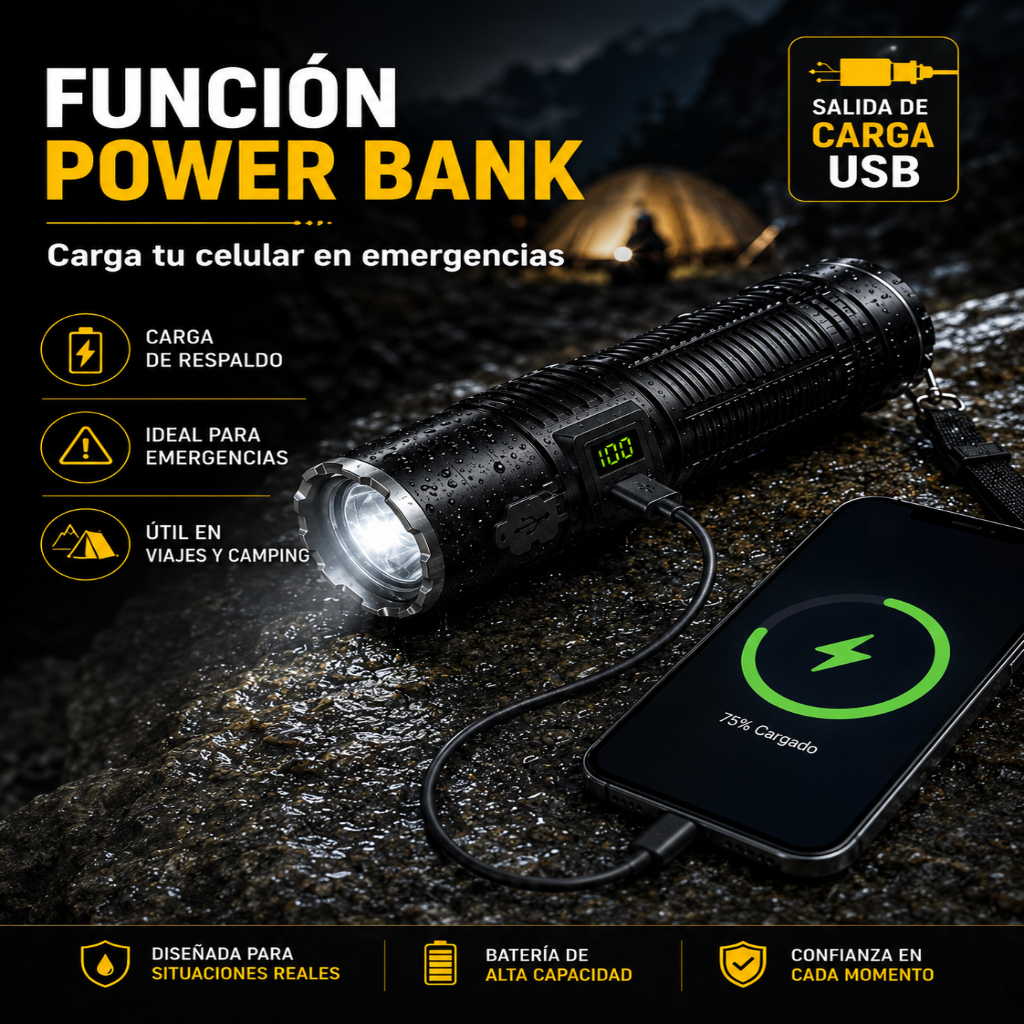 Linterna Táctica Profesional FLASHLIGHT con Zoom Telescópico y Pantalla Digital