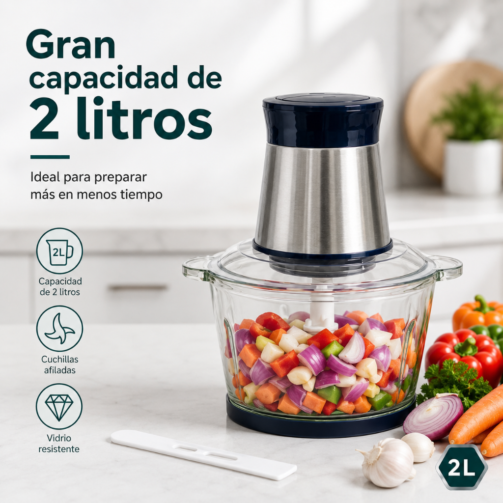 Picadora de Vidrio 2L Multifuncional – Potente, Rápida y Fácil de Limpiar