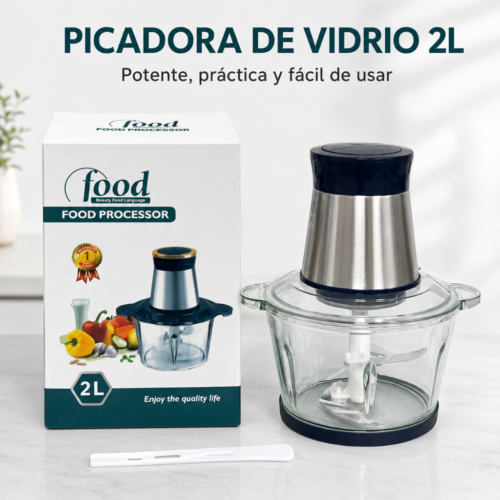 Picadora de Vidrio 2L Multifuncional – Potente, Rápida y Fácil de Limpiar