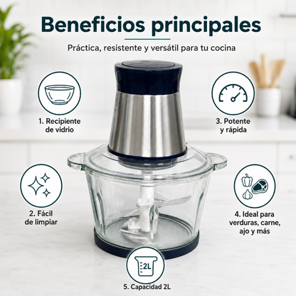 Picadora de Vidrio 2L Multifuncional – Potente, Rápida y Fácil de Limpiar