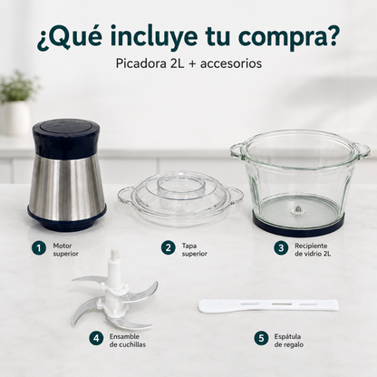 Picadora de Vidrio 2L Multifuncional – Potente, Rápida y Fácil de Limpiar
