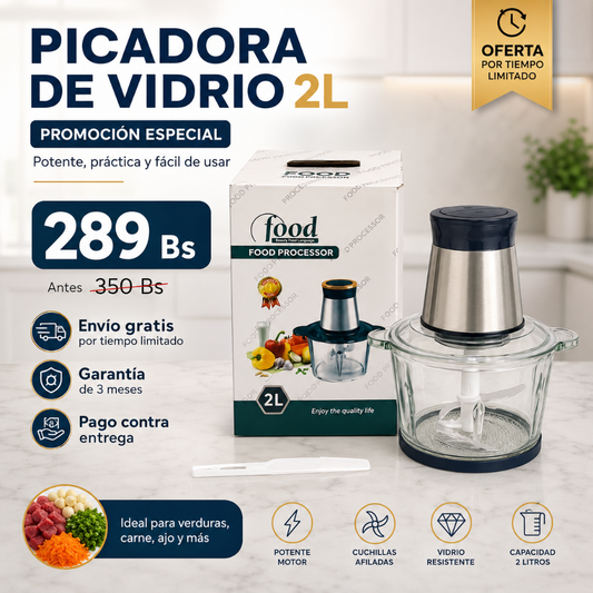 Picadora de Vidrio 2L Multifuncional – Potente, Rápida y Fácil de Limpiar