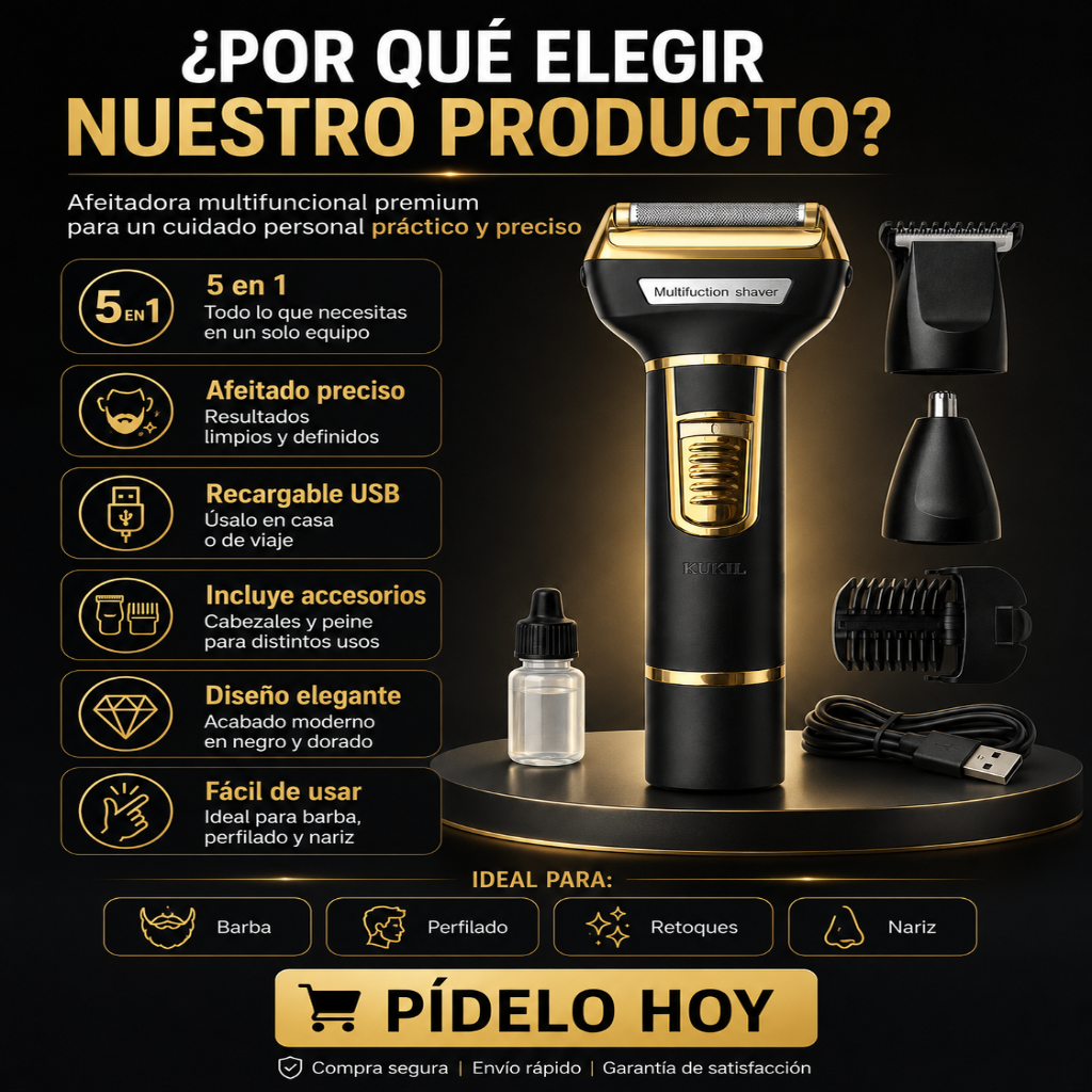 Afeitadora Multifuncional 3 en 1 Recargable USB | Barba, Perfilado y Nariz