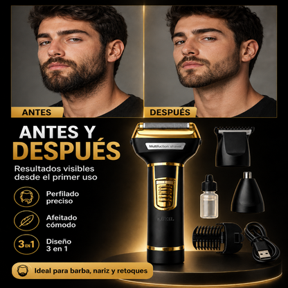 Afeitadora Multifuncional 3 en 1 Recargable USB | Barba, Perfilado y Nariz
