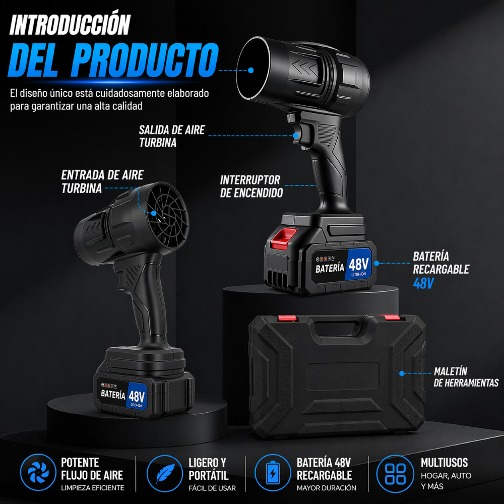 Soplador Portátil Inalámbrico 48V de Alta Potencia