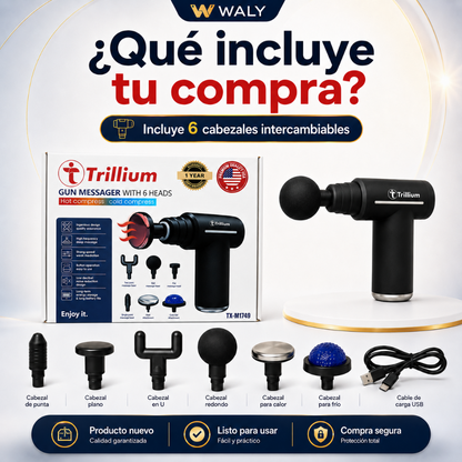 Pistola Masajeadora Trillium con 6 Cabezales | Frío, Calor y Pantalla Digital