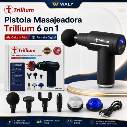Pistola Masajeadora Trillium con 6 Cabezales | Frío, Calor y Pantalla Digital