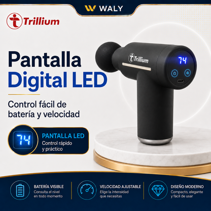 Pistola Masajeadora Trillium con 6 Cabezales | Frío, Calor y Pantalla Digital