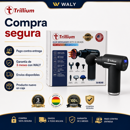 Pistola Masajeadora Trillium con 6 Cabezales | Frío, Calor y Pantalla Digital