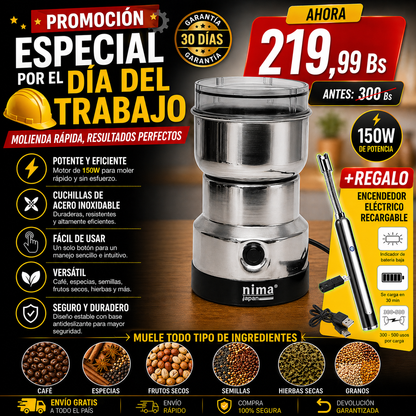 Molino Eléctrico Multifuncional de Acero Inoxidable + REGALO Encendedor Electrico Recargable